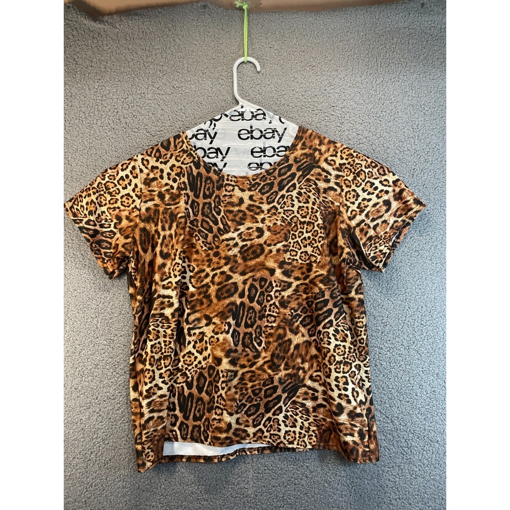Colorful Top‎ Womens XL Cheetah Print  Slinky Travel Knit Stretch Casual
